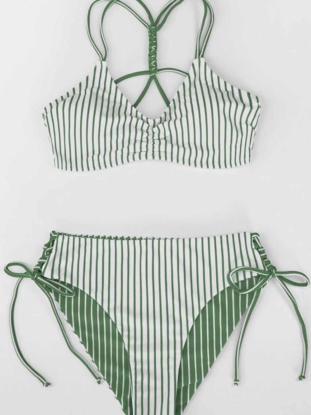 NWT - Cupshe Green and White Vertical Stripe Bikini Set
